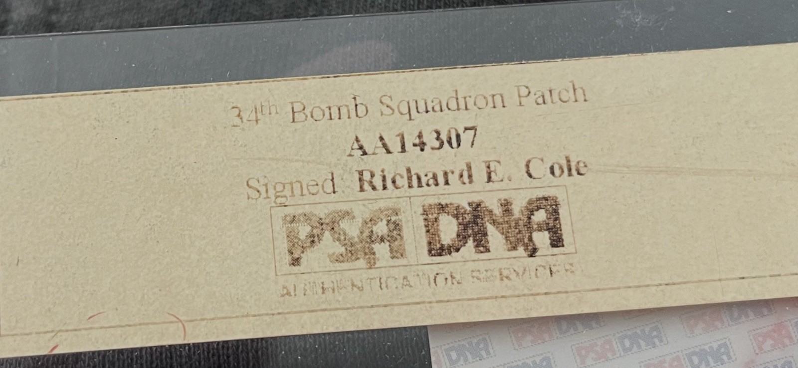 PSA RICHARD COLE SIGNED 14th BOMB SQUADRON PATCH