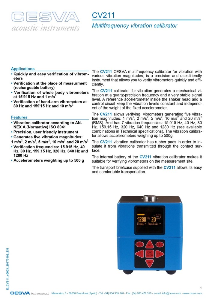 CESVA CV211 Multi-frequency Vibration Calibrator