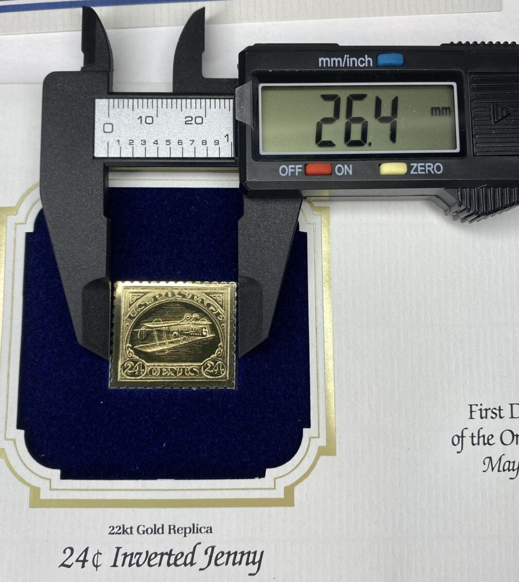 1918 Inverted Jenny 22kt gold 24 cent Stamp Replica Postal Commemorative Society