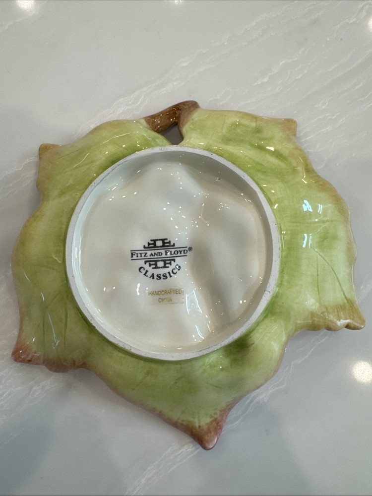 Fitz & Floyd Grapes Leaf Embossed Nut Candy Trinket Dish NOB