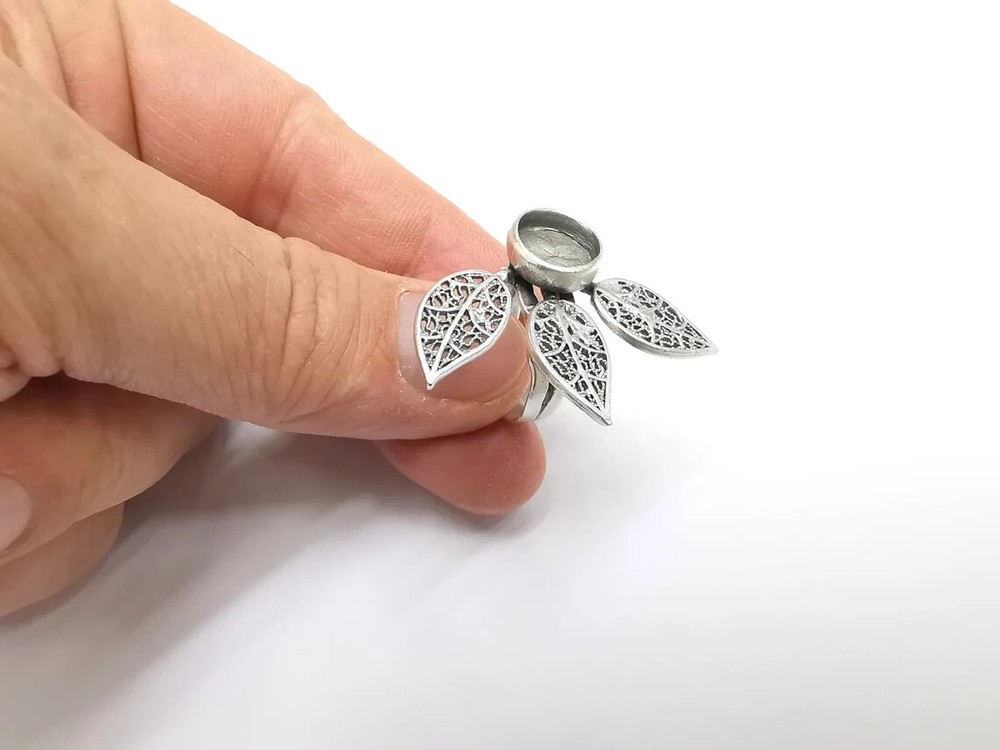 Leaf Ring Setting Blank Cabochon Mounting Adjustable Resin Base Bezel Mosaic