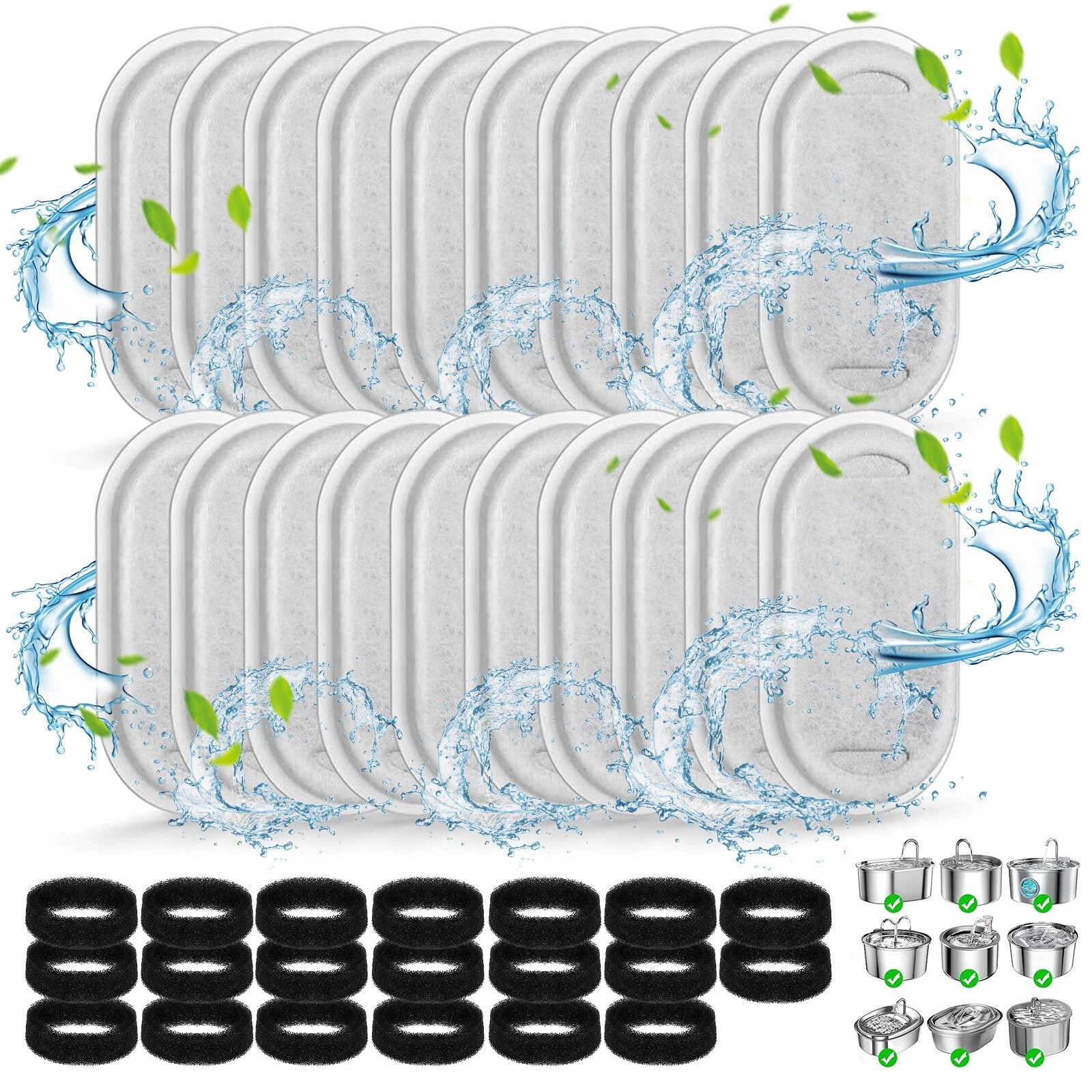 40pcs Cat Fountain Filters Replacement for 67/108/135oz Pet Drinking Replacement