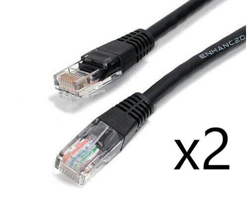 2 Pack Lot - 15ft CAT5e Ethernet Network LAN Router Patch Cable Cord Wire Black