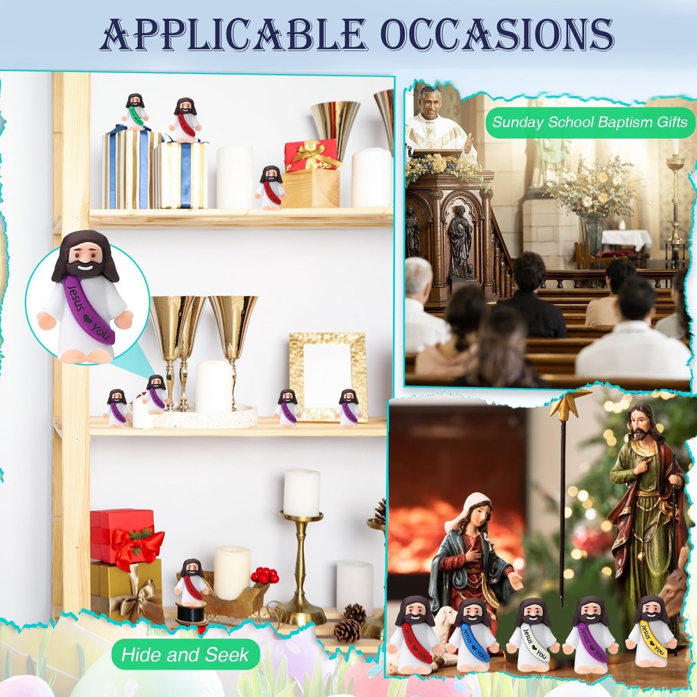 60PCS Little Jesus Figures, Mini Jesus Figurines in Bulk, Multicolor Tiny Jes...