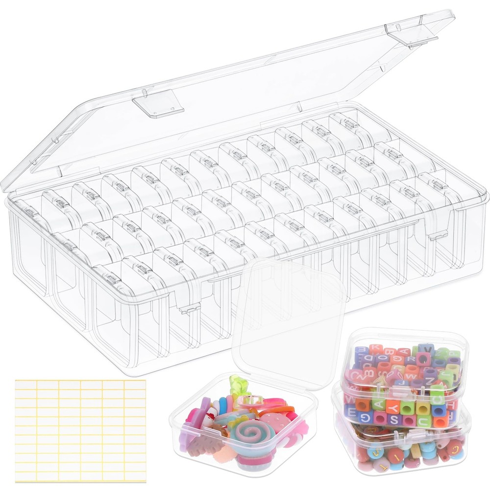 Bead Organizer Box, 36Pcs Small Clear Plastic Bead Storage, Mini Craft Storag...