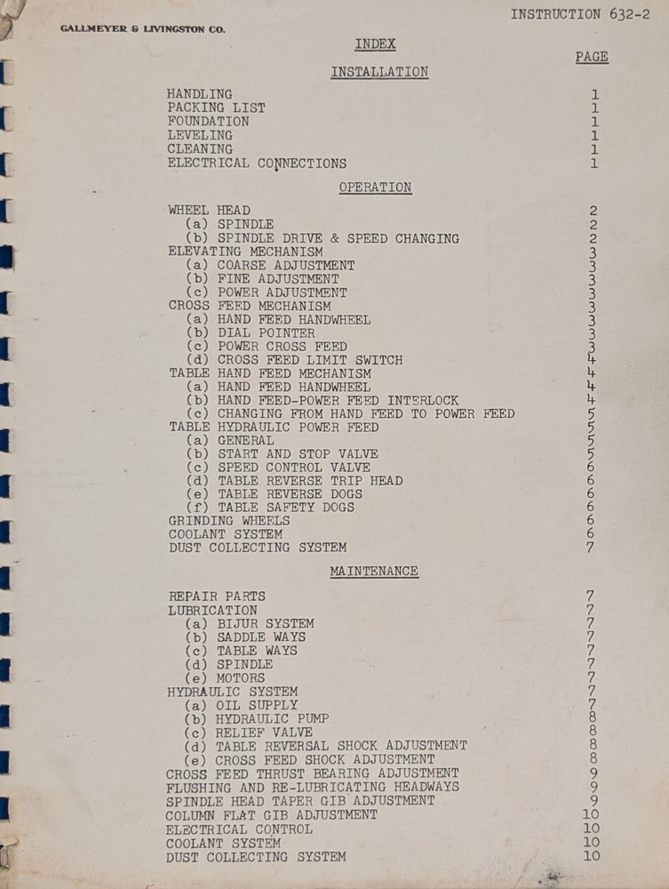 Gallmeyer + Livingston Grand Rapids Grinders Catalog, Operator Instructions