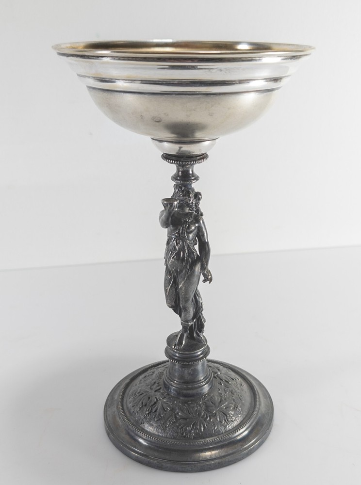 Antique Sterling and Silverplate Toasting Cup Compote With Figural Base