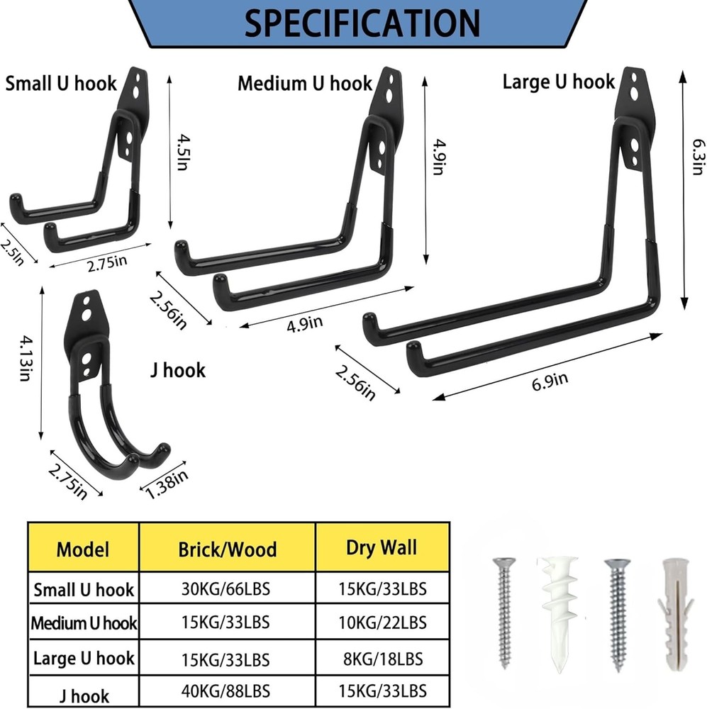 Wall Mount Heavy Duty Garage Hooks (2-Pack) – Mounted Storage 2Pcs