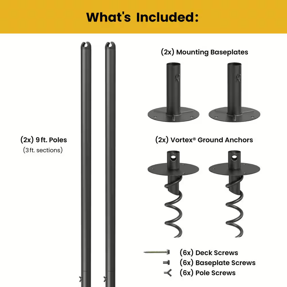 2-Pack 9 Ft. String Light Poles for Hanging Lights, Matte Black