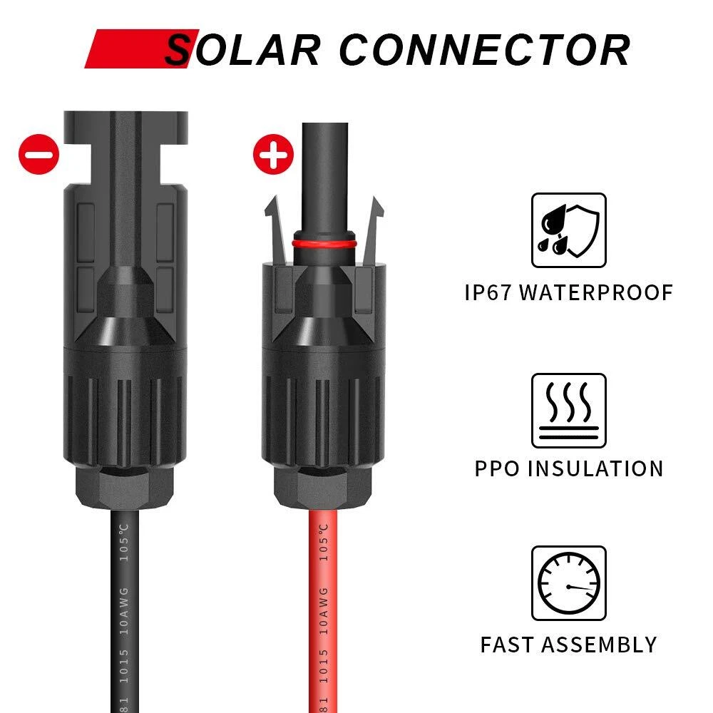 2x Solar Panel Extension Cable 2FT 10AWG, SAE to SAE Polarity Reverse Adapter US