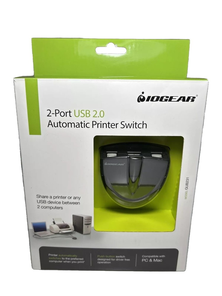 IOGEAR 2-Port USB 2.0 Automatic Printer Switch Model GUB231 - PC/MAC Compatible