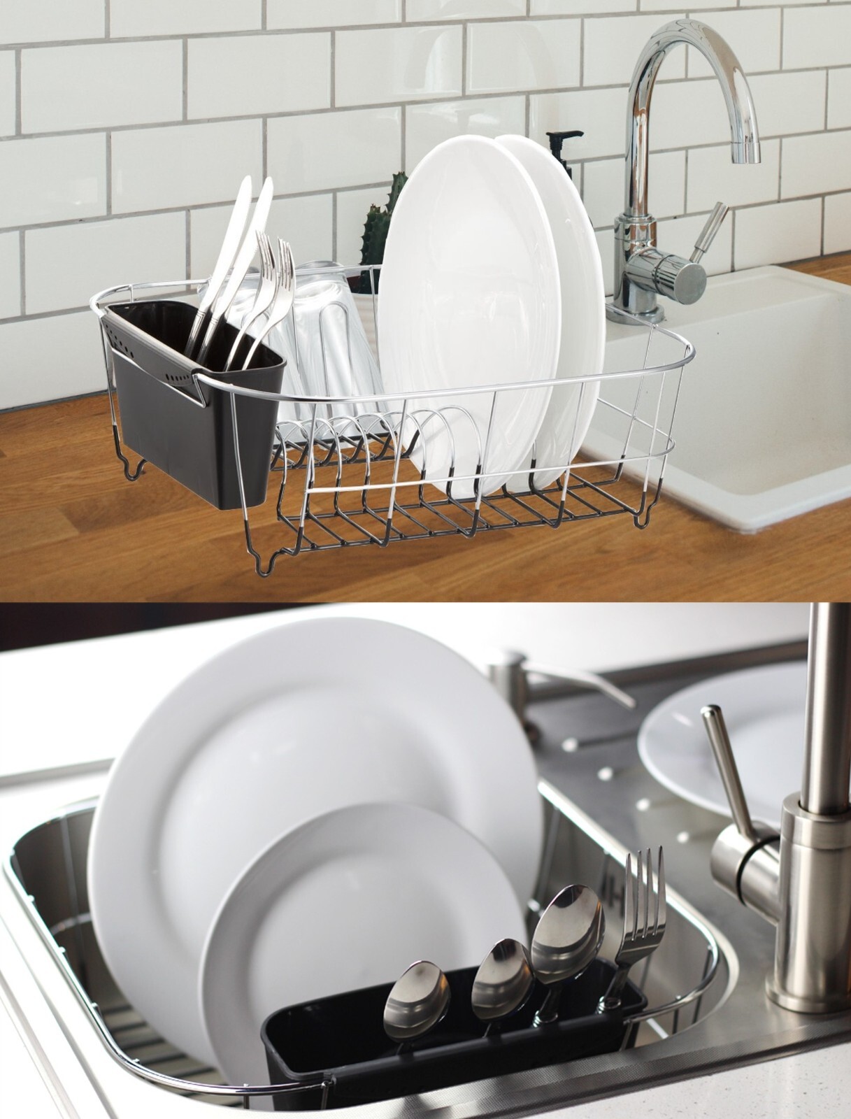 Kitchen Steel Over Sink Dish Drying Rack with Cutlery Holder Drainer Organizer