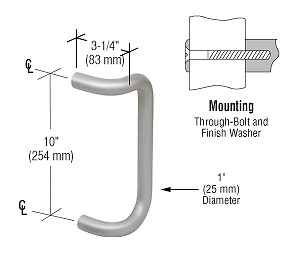 CRL M1741028 10" Clear Anodized Solid Offset Pull Handle