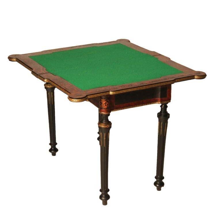 Antique Ebonized, Ormolu & Inlay Card Table C1880