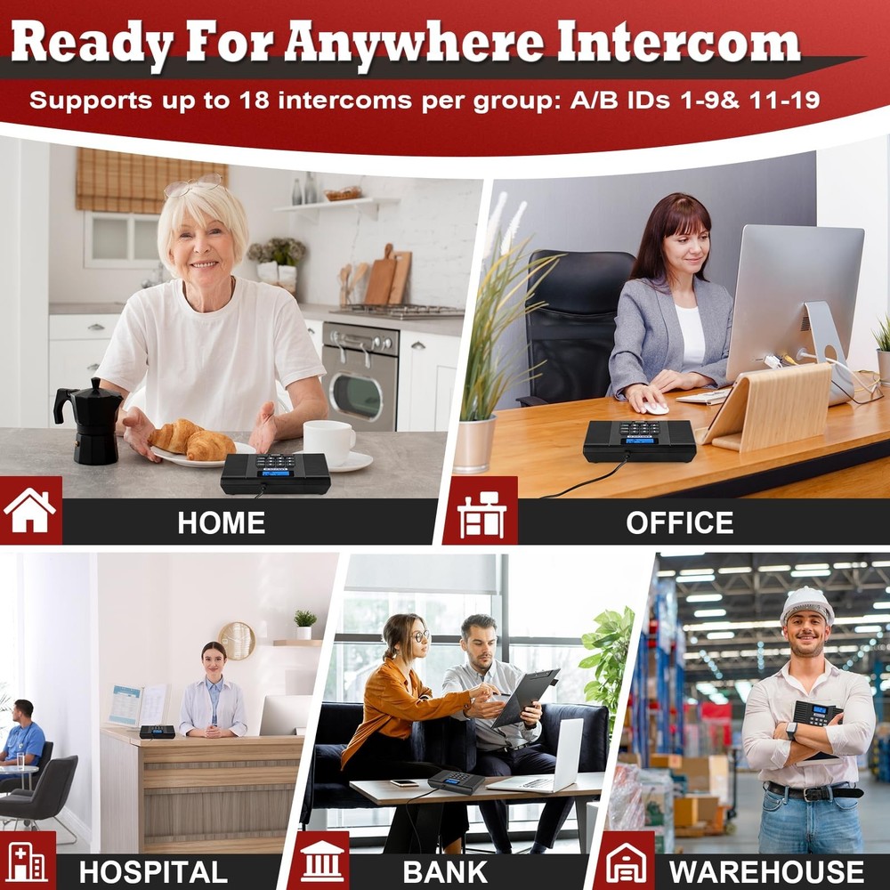 60D Intercoms Wireless for Home, 18 Channel Home Intercom System Supports Two...