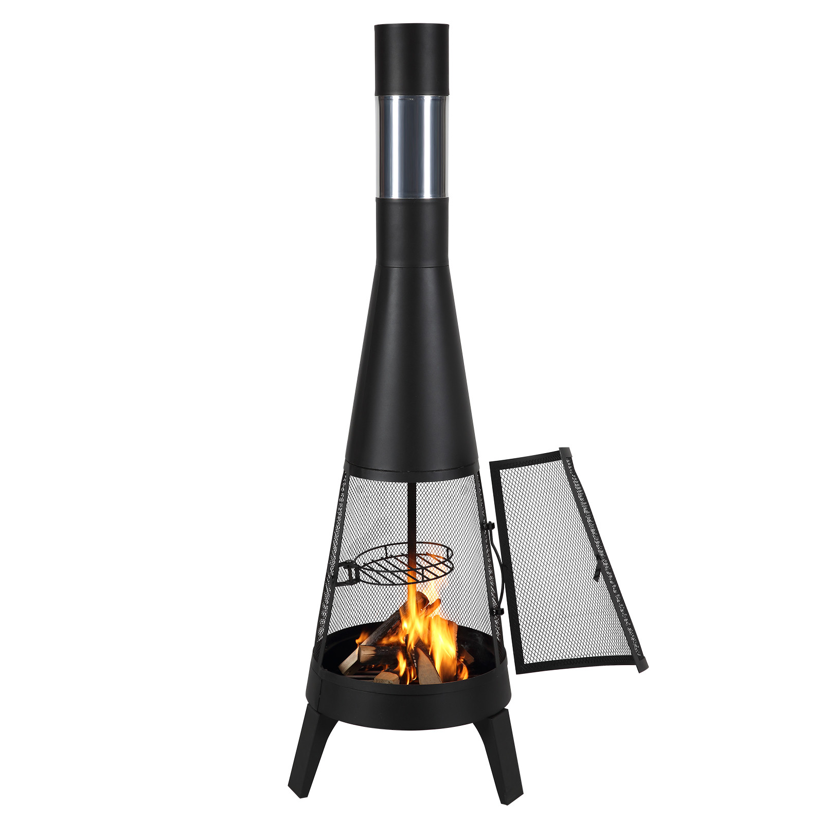 20 Inch Chiminea Outdoor Wood Burning Firepit with Grill Mesh & Chimney