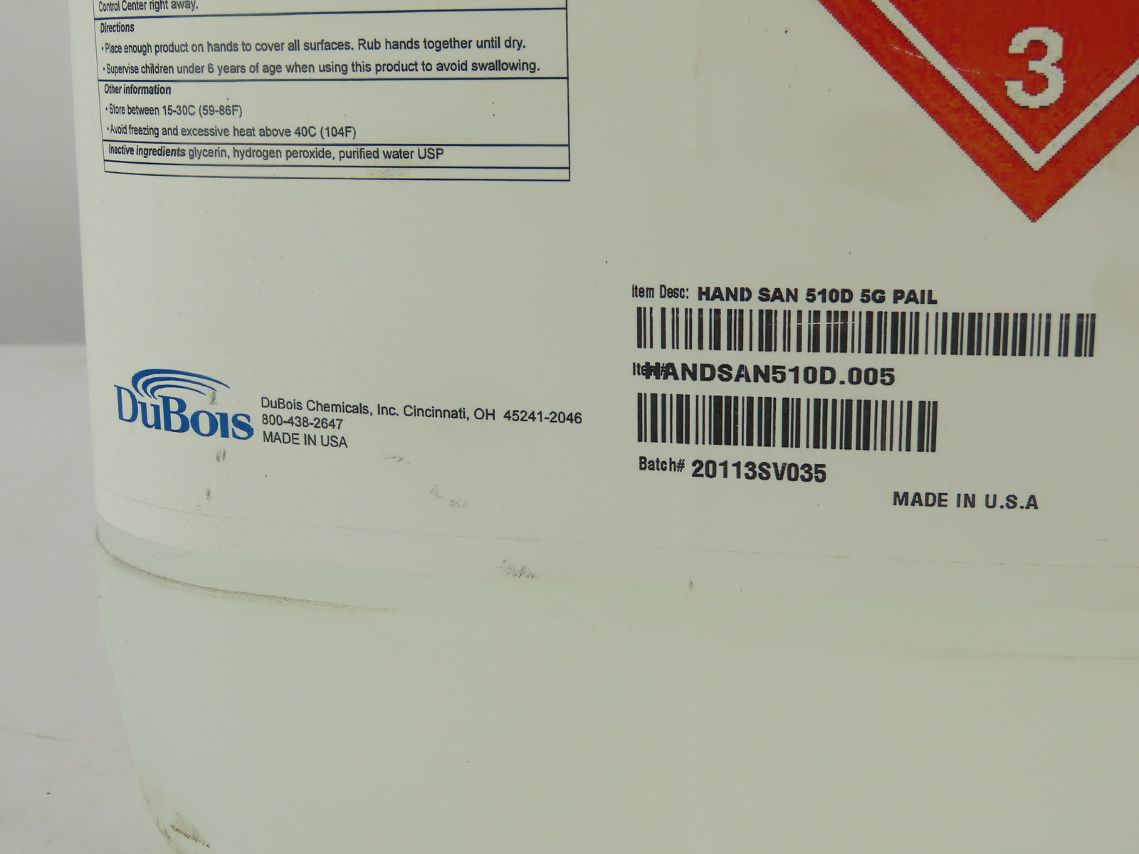 DuBois HAND SAN 510D Hand Sanitizer, 5 Gallon Pail 80% Alcohol