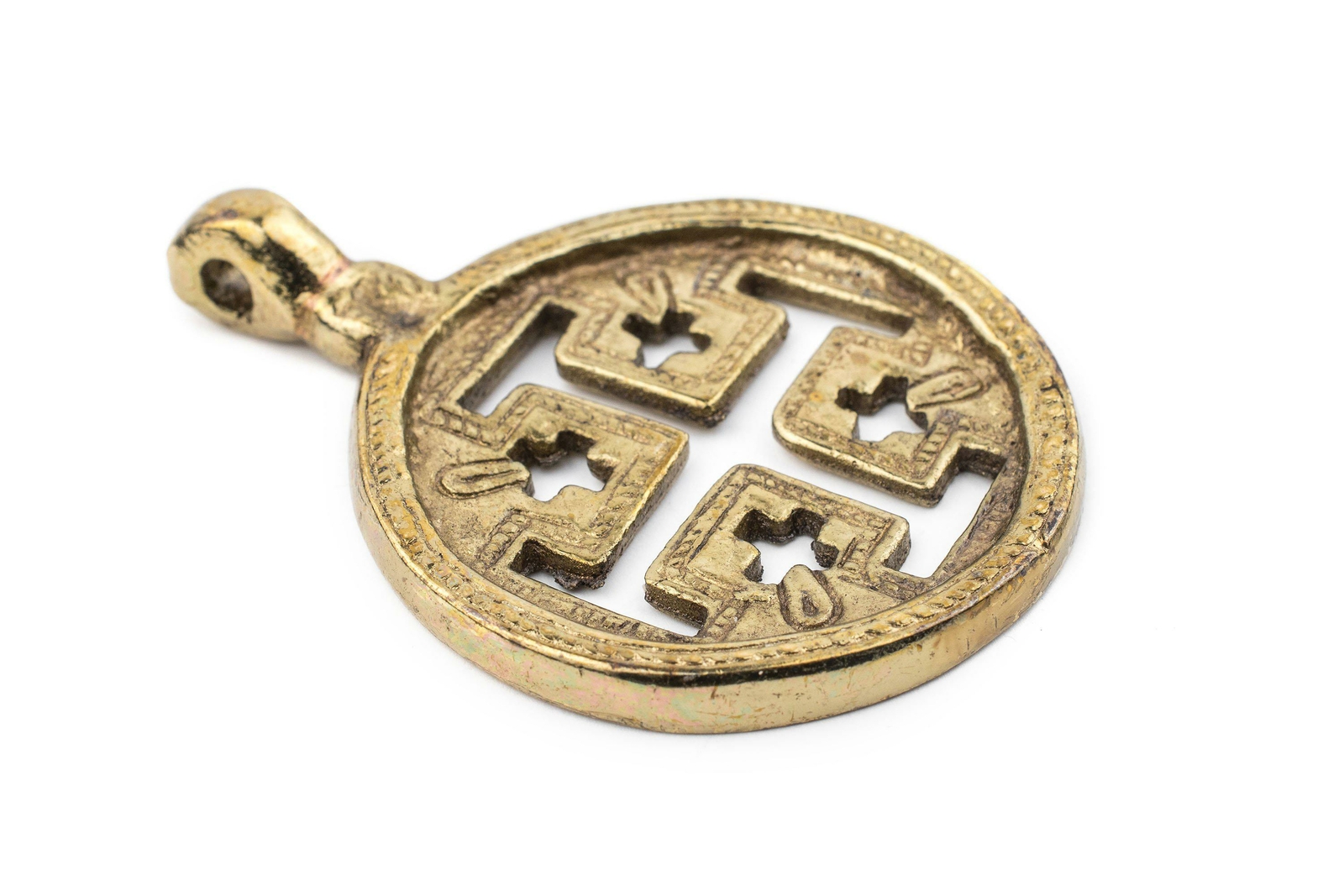 Jerusalem Ethiopian Brass Cross Pendant 70x50mm African Large Hole Handmade