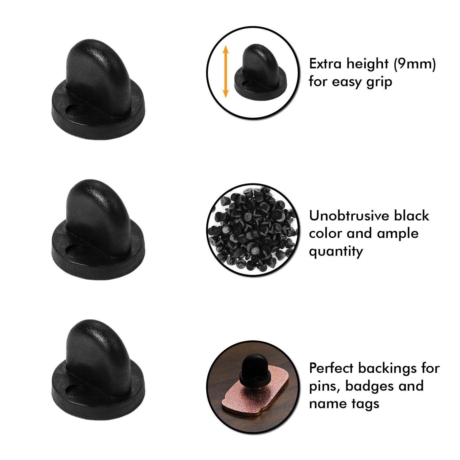 250pc Rubber Pin Backs Black PVC Pin Keepers Pin Cap Replacement Uniform Badges