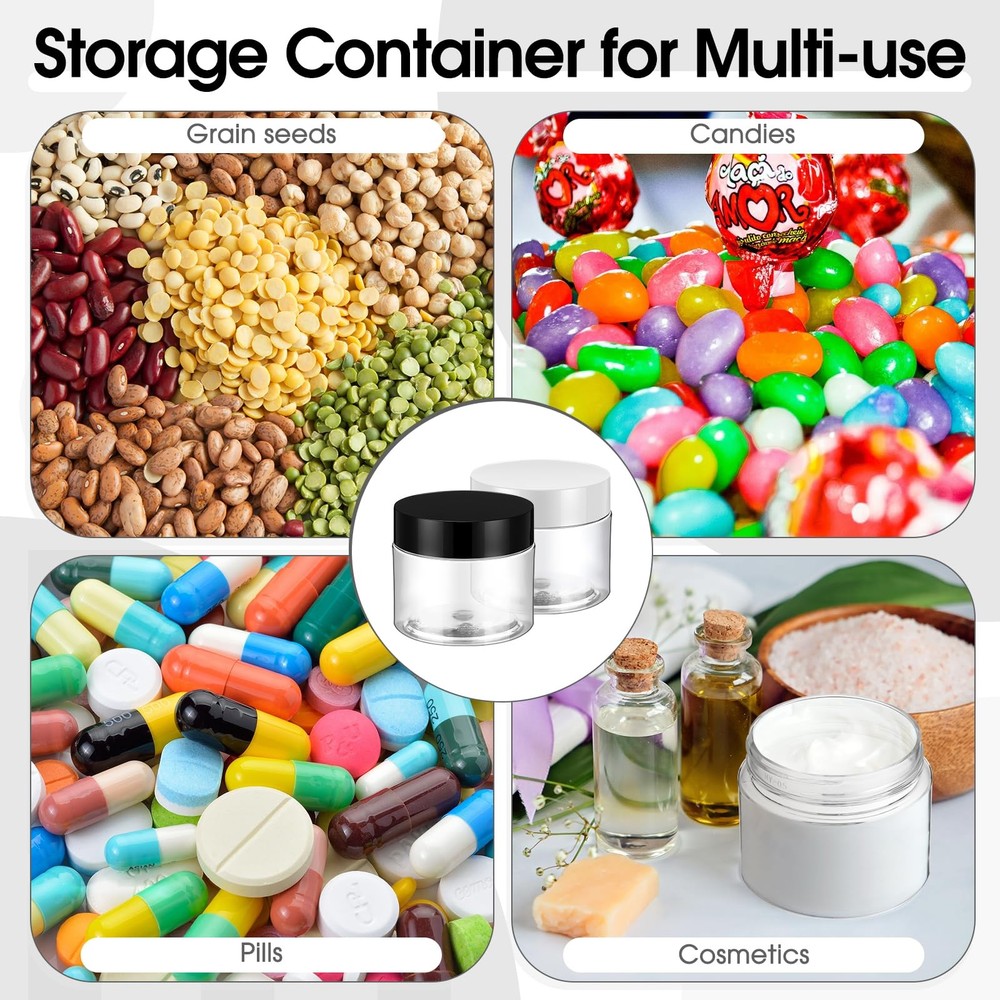 100 Pcs 2 oz Plastic Container Jars Clear Round Cosmetic Container with Lids,...