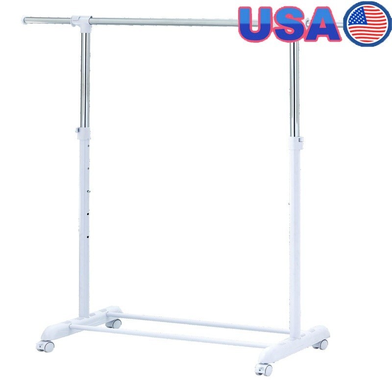 Adjustable Rolling Garment Rack Space Saving Clothes Organizer Tool Free Setup