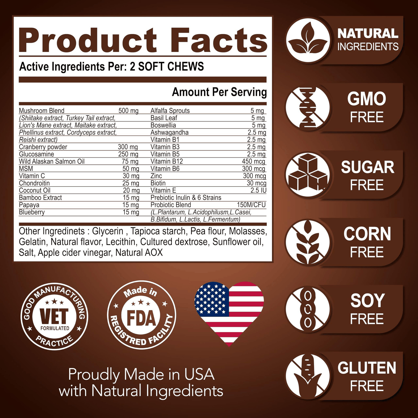 (2 Pack) Mushroom for Dogs 340 Chews Turkey Tail Mushroom Supplement for