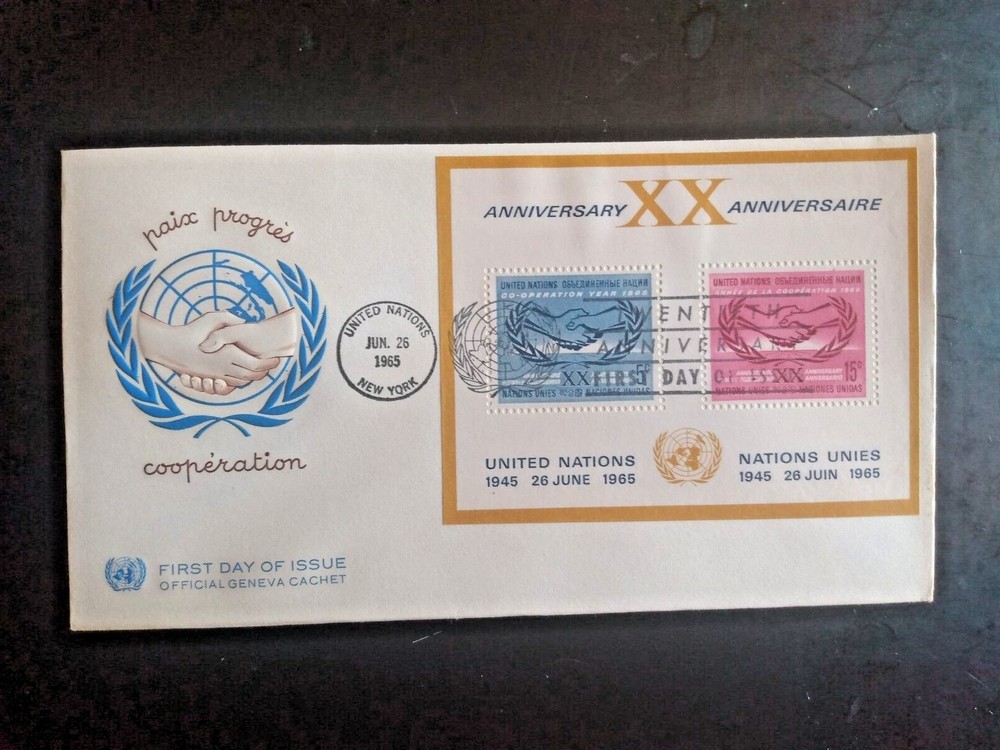 COOPERATION YEAR SOUVENIR SHEET 1965 SCARCE EARLY GENEVA CACHET FDC VF UNADDR
