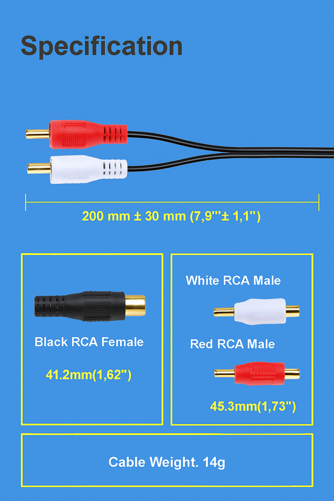 2 Absolute 1F2M RCA Interconnect Cable Wire Marine Car Amplifier Stereo Home