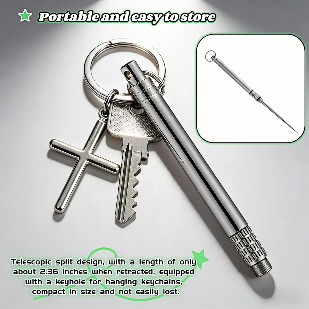 Portable Titanium Toothpick, Multi-Functional Reusable Stainless Steel Silver