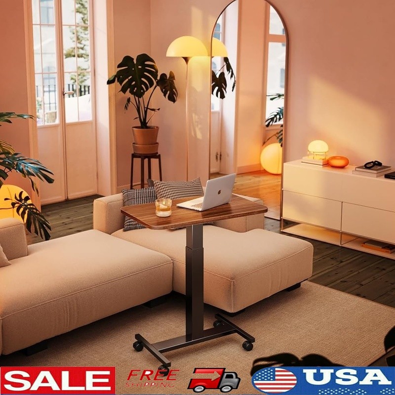 Adjustable Sit Stand Mobile Desk Ergonomic Rolling Table Lockable & Portable New