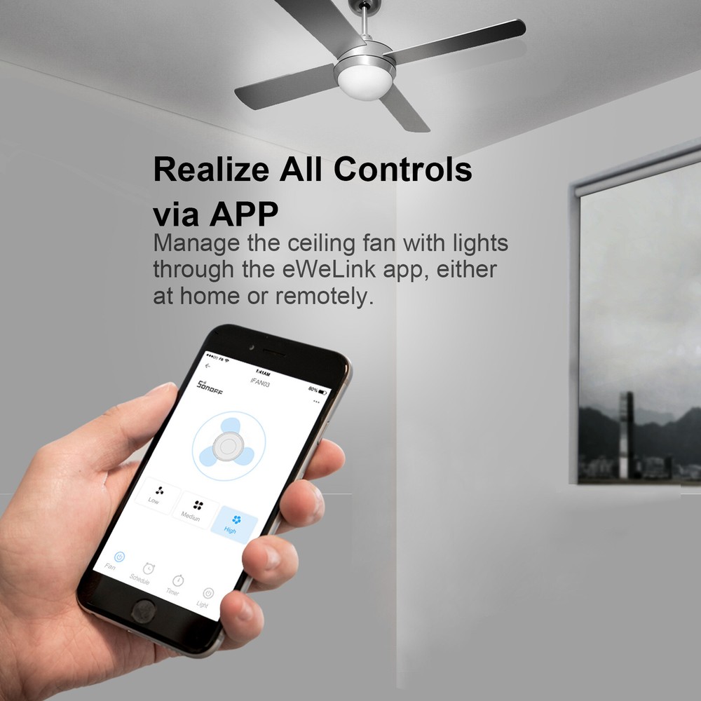 SONOFF IFan04-L WiFi Smart Ceiling Fan Switch Light Controller RF Remote Control