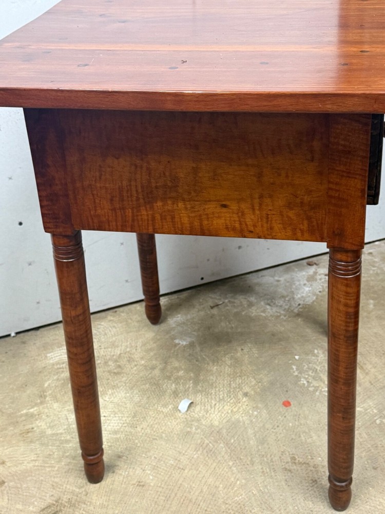 antique bench made tiger maple & walnut work table night stand end 1800s drawer