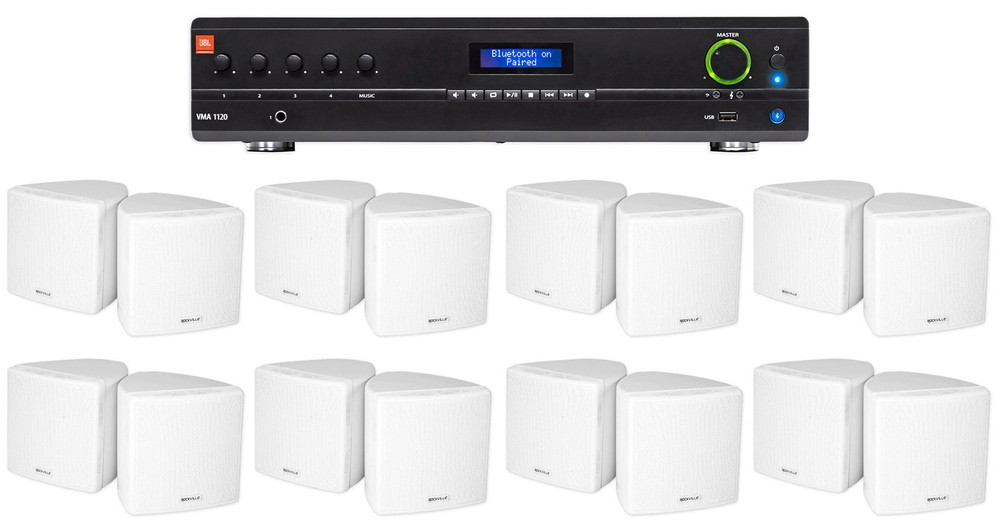 JBL Commercial Amplifier+(16) 3.5" White Cube Speakers for Restaurant/Bar/Cafe