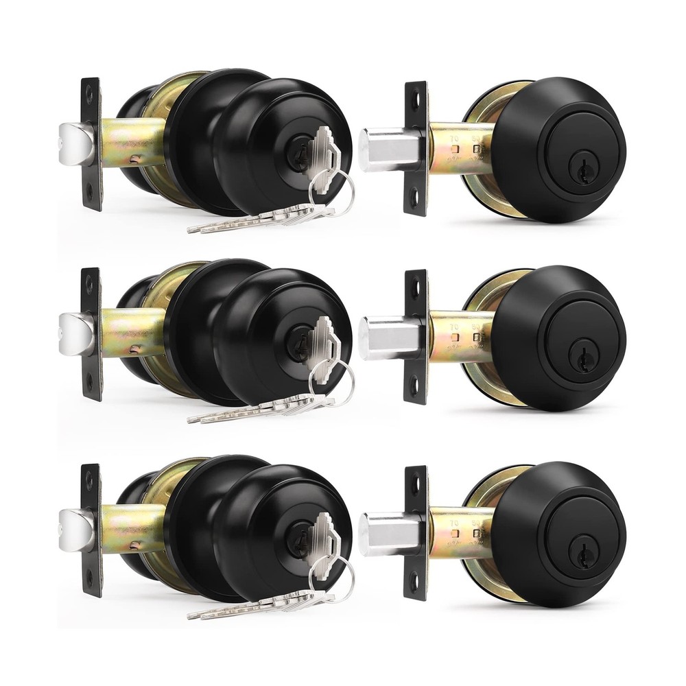 Probrico Entry Door Knobs Lock Set and Single Cylinder Deadbolt Combination S...