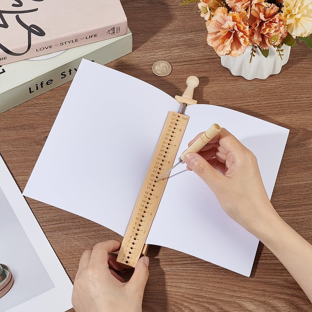 Wood Bookbinding Punching Tool Hand Account Binding Kit DIY Journal Notebook