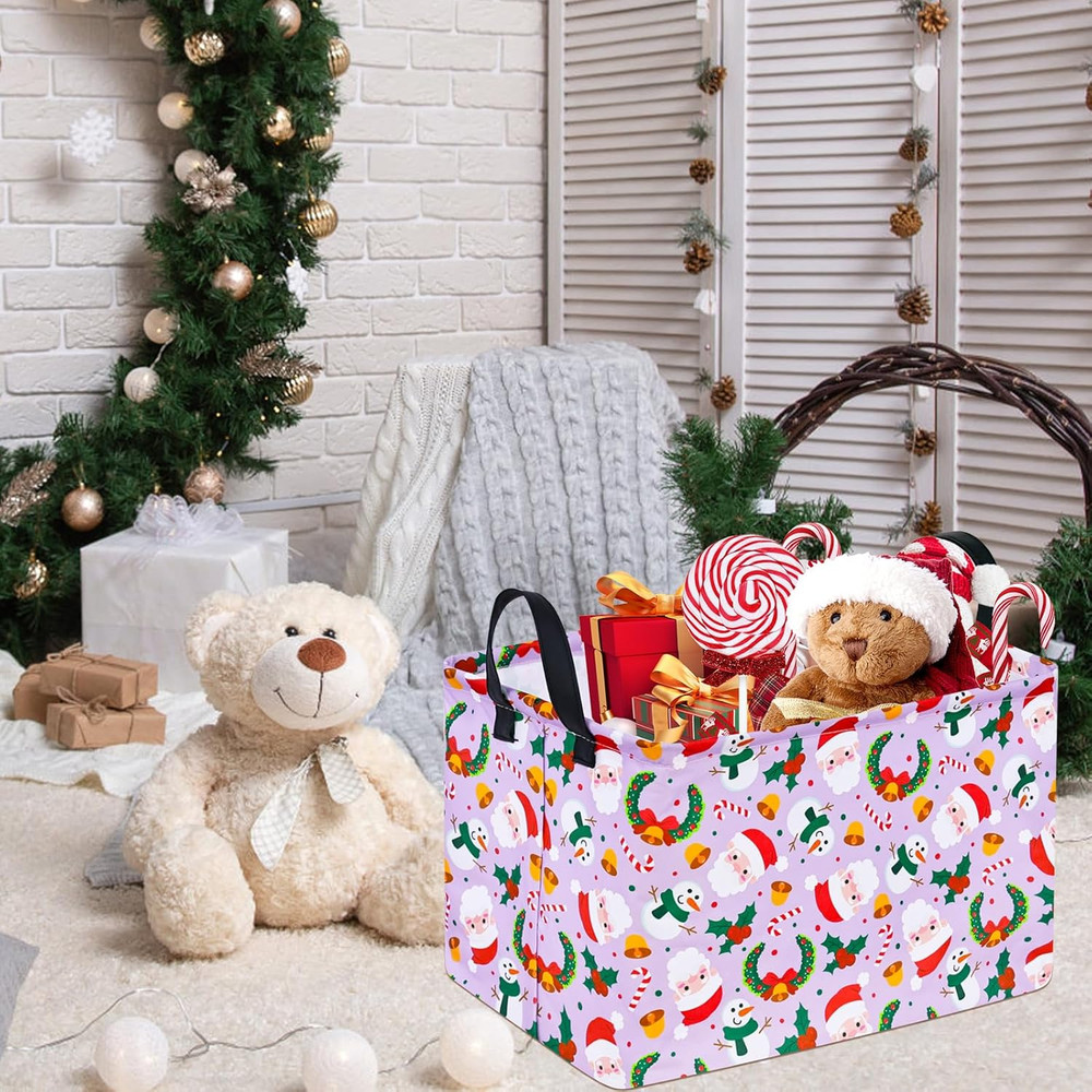 Rectangular Christmas Basket Storage Bin Collapsible Nursery Hamper Book Shel...