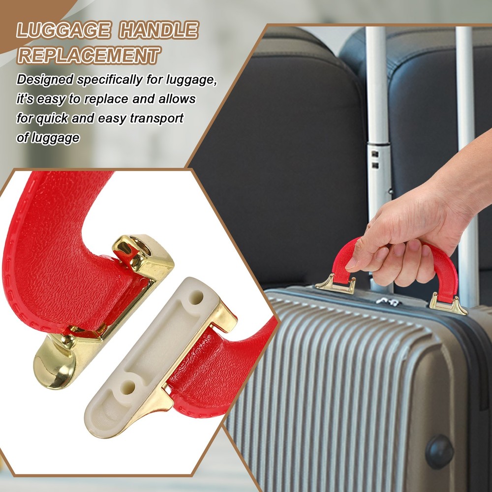 2Pcs Luggage Handle Plastic Pull Handle Grip Replacement with Screws Red Gold
