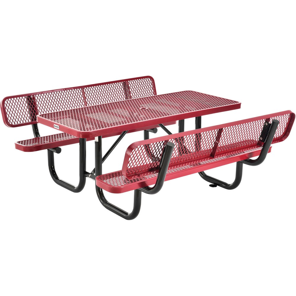 4' Rectangular Outdoor Expanded Metal Picnic Table With Backrests Red