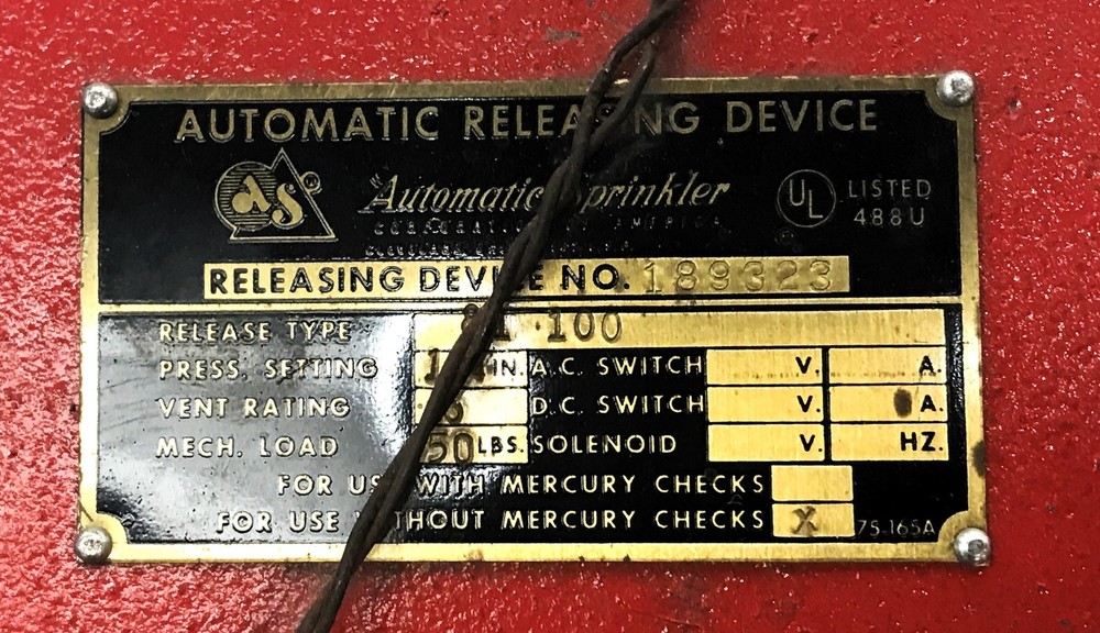 Automatic Sprinkler Automatic Releasing Device 189323 NOS