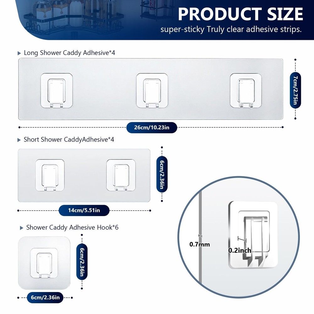 14 Pack Shower Caddy Adhesive Replacement, Strong Adhesive Hooks, Waterproof ...
