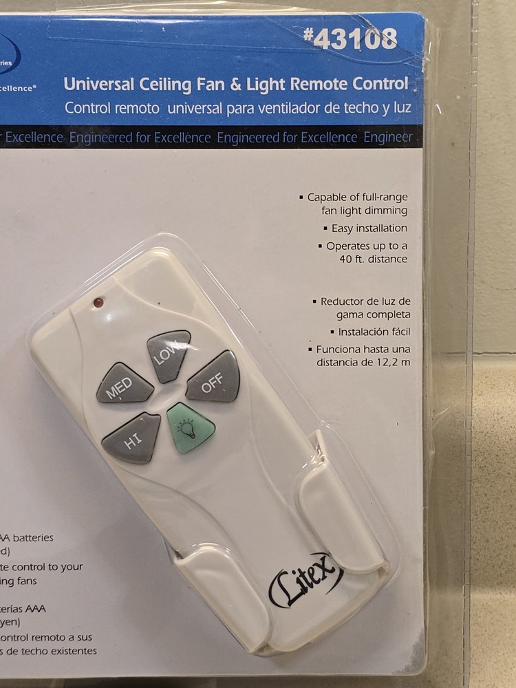 Litex RCI-103 Universal Remote Control with Three Speeds and Full Range Dimmer