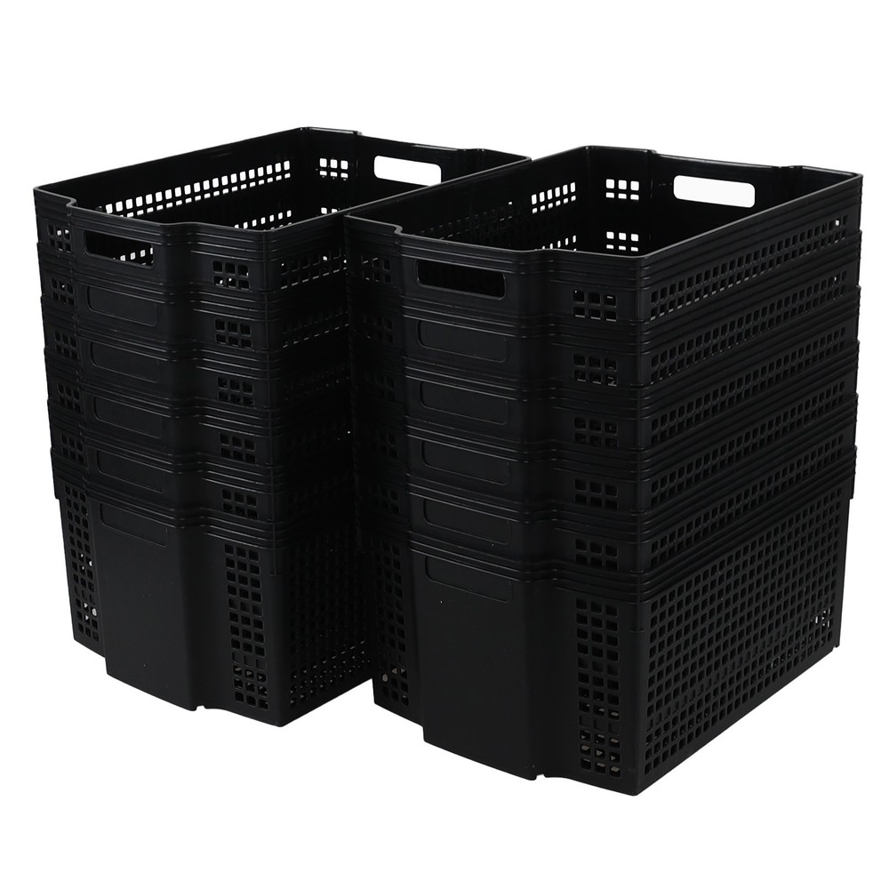 Aninhao 12 Pack Stackable Storage Baskets, Large Plastic Organizer Baskets Black