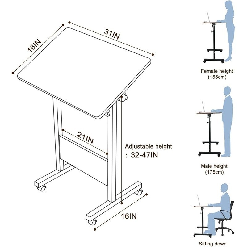 Adjustable Mobile Writing Desk Easy Assembly Tilt Table Compact Workstation New