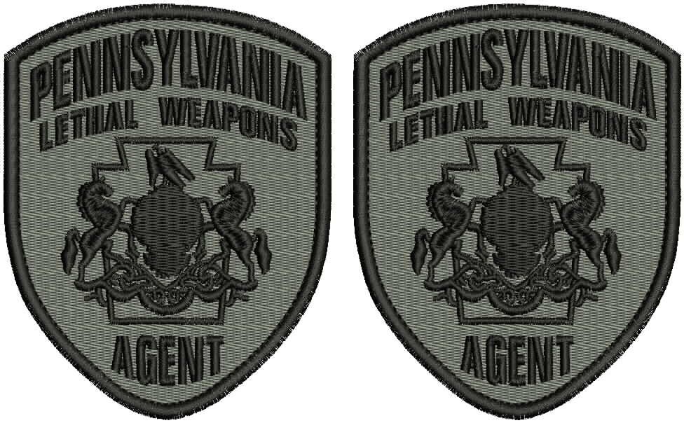 PENNSYLVANIA LETHAL WEAPONS AGENT 2 EMB SHOULDER 4.5X3.75 HOOK BACK BLACK /GREY