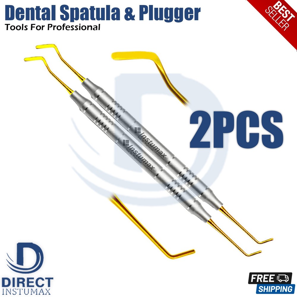 2-PCS Dental Composite Spatula & Plugger Titanium Gold Coated Tips Restorative