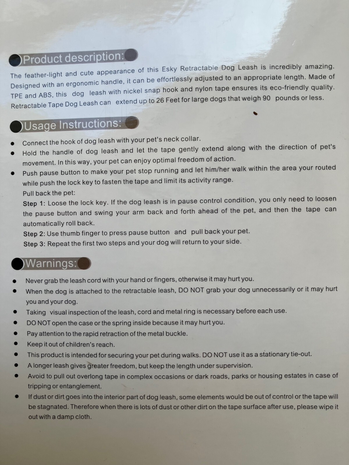 Retractable 26ft Dog Leash Heavy Duty up to 90lbs (Black Color/ One-Handed Lock)