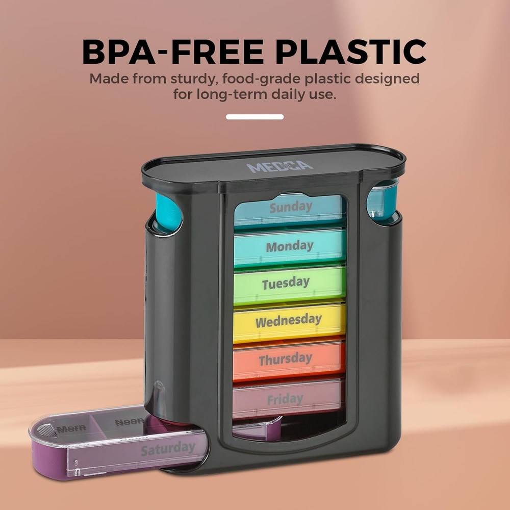 Stackable Daily Pill Organizer - (4 Times a Day) Weekly Medication Reminder - Pr