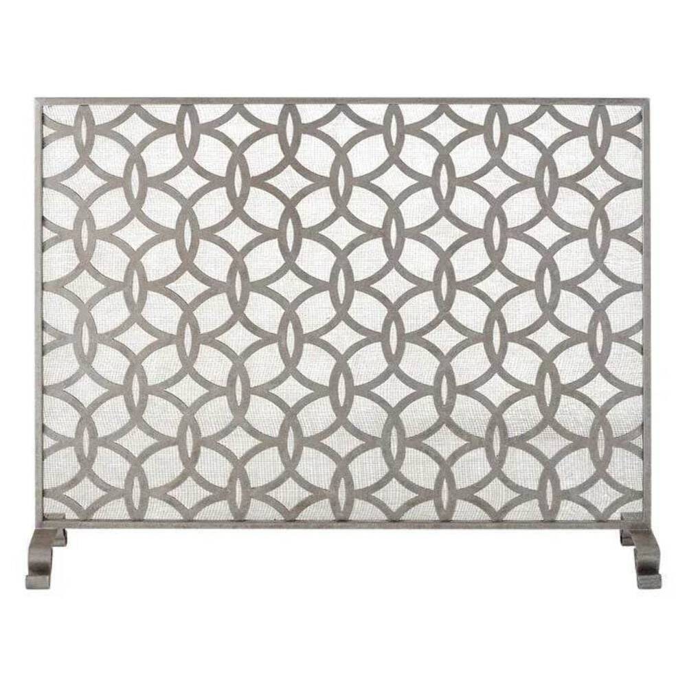 Single Panel Fireplace Screen in Antique Silver Interlaced Circles