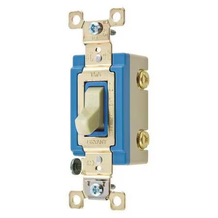 Bryant 4802I Wall Switch, 15A, Ivory, 2-Pole Type, Toggle