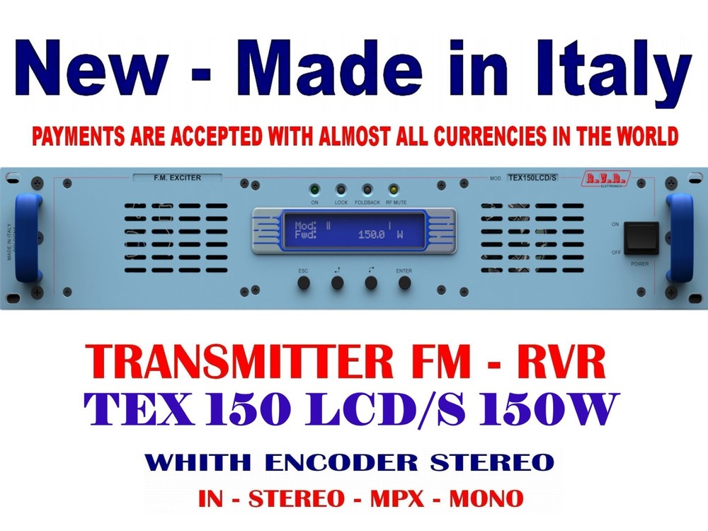 Broadcast RVR TEX 150 LCD 150w FM Transmitter with Encoder Stereo - 88 108 Mhz